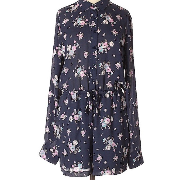 🍂🍁 Fall Bar III Navy Floral Romper Sz XL NWT - Picture 2 of 3